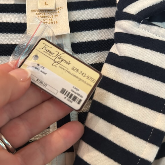 Julie Brown, 100% cotton, navy and white striped jacket, size large BNWT - Picture 3 of 6